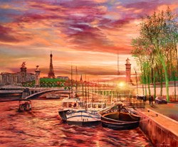 Sunset Over The Seine by Ziv Cooper - Original Painting on Box Canvas sized 30x25 inches. Available from Whitewall Galleries
